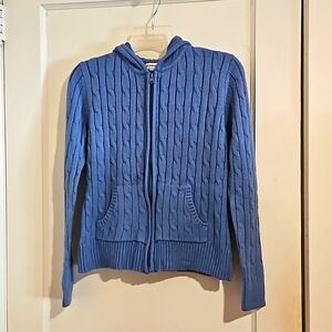 St. John's Bay blue cable knit zip up hooded cardigan size small